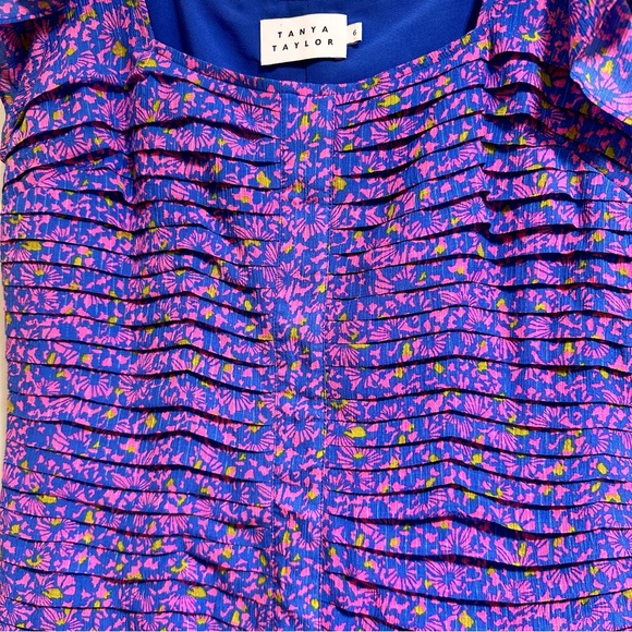 Tanya Taylor Yvette floral confetti cerulean print ruffle hem silk dress, size 6 - Picture 5 of 11